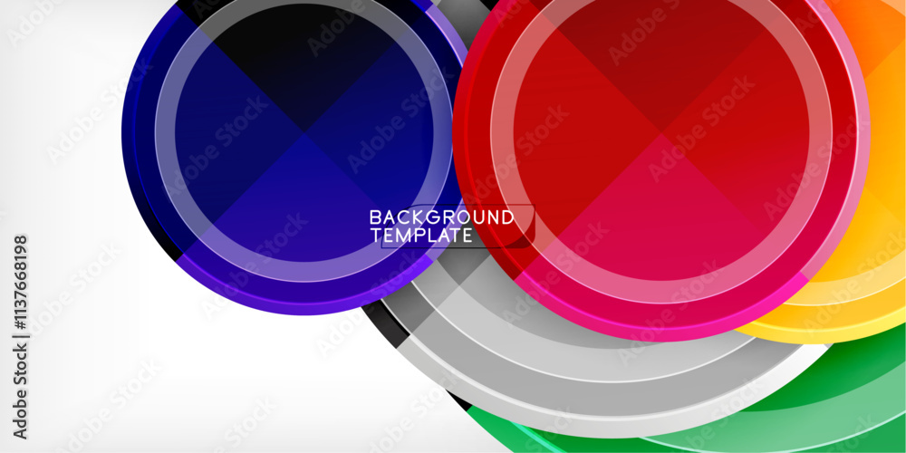 Poster abstract background - multicolored circles, trendy minimal geometric design, vector illustration