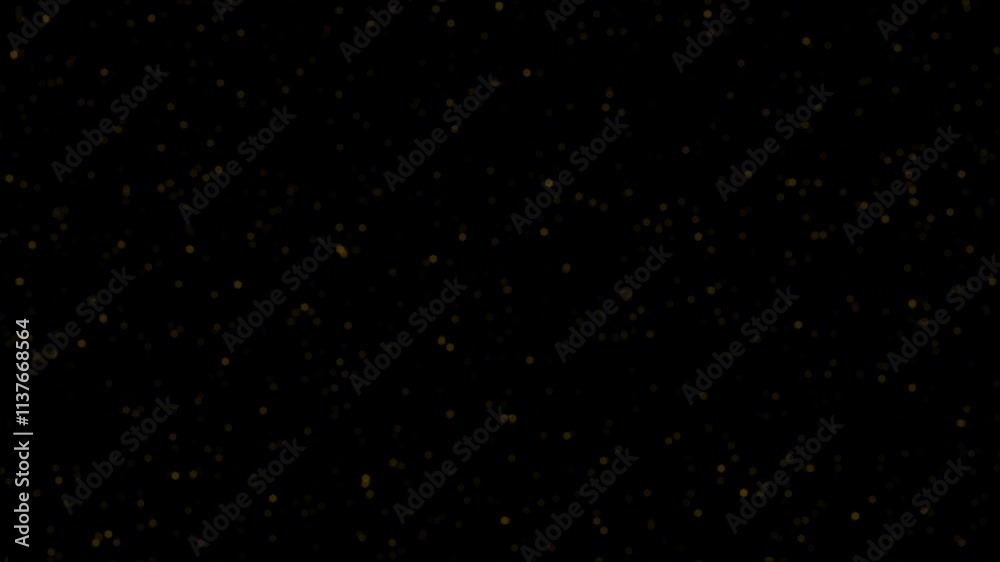 Wall mural christmas golden glitters 3d animation loop. particle gold dust flickering black background. particl
