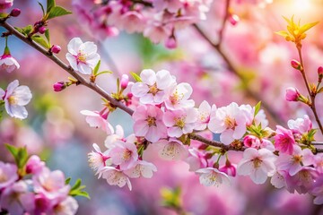 Naklejka premium Spring Kirschbaumzweige Blossom Branches, Cherry Tree Branches in Bloom, Pink White Flowers, Springtime Nature Photography
