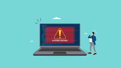 System hacked alert after cyber attack on computer network, Warning Of Cyber Threats, cybercrime background, internet virus cyber security and cybercrime, compromised information concept