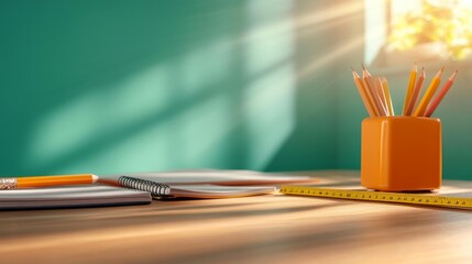 Essential School Supplies on Desk. Generative AI