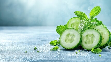 A cooling and invigorating skincare arrangement that combines refreshing cucumber and mint to soothe and revitalize the skin, leaving it feeling rejuvenated and hydrated.