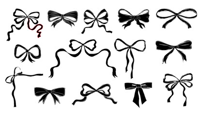 Collection of hand drawn bows, ribbons illustrations