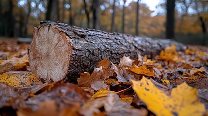 Obraz premium Fallen logs lie quietly amidst colorful autumn leaves on a forest floor, creating a serene, earthy scene filled with seasonal change and decay.