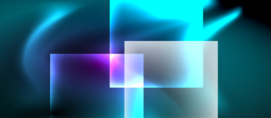 Fototapeta premium Glass squares with neon shiny light abstract background