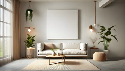 Cozy Contemporary Room with Beige Sofa and Abstract Paintings