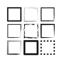 Square frame set. Grunge border shapes. Decorative outline styles. Vector graphic collection.