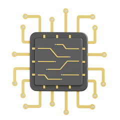 3D Circuit Chip icon. A Futuristic Technology Icon using combination of black and golden color