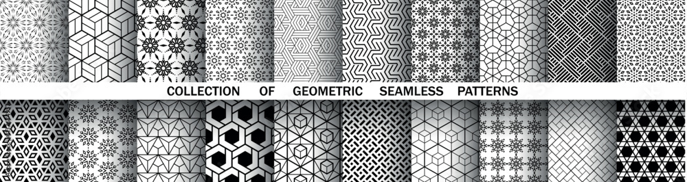 Aufkleber Geometric set of seamless black and white patterns. Simple vector graphics.