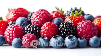 A colorful collection of fresh raspberries strawberries and blueberries