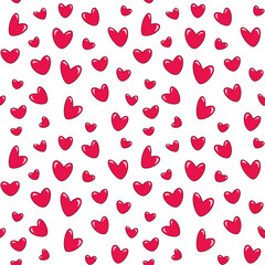 Red Hearts seamless vector background, heart shapes pattern, design for textile print, wallpaper, packaging, holiday decor.