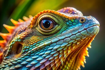 Obraz premium Macro Frilled Lizard Photography: Close-Up Detail of Scales, Eyes, and Frill
