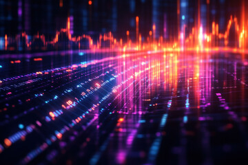 Data Stream Flows Across Digital Interface with Futuristic Technology