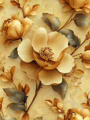 Elegant Golden Floral Pattern  Luxury Beige Flower Background