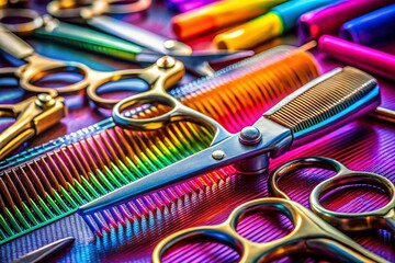 Macro Photography: Close-up Details of Female Barber Tools & Hair, Razor Sharp Focus, Exquisite Detail, Hair Salon, Barber Shop, Professional Hair Styling