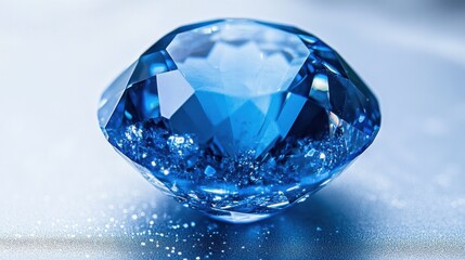 Beautiful Blue Gemstone Sparkling with Light Against a Soft Blurred Background