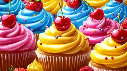 Colorful and Delicious Cupcakes Arranged in Creative Display for Celebratory Occasions