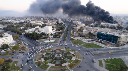 Smoke rises from air strikes on Damascus.