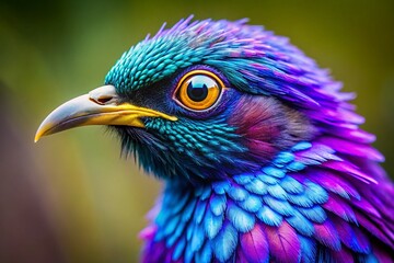 Macro Purple Bird Head Photography: Close-up Images of Avian Purple Cranium, Feathered Detail, Vivid Colors, Wildlife Macro