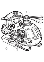 Coloring page woman police with helicopter