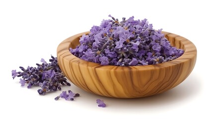 Fototapeta premium Dried lavender blossoms in a wooden bowl