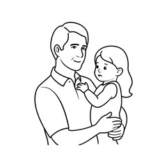 Happy Father Holding Daughter Vector Outline - Loving Family Bond, Parent-Child Relationship Art