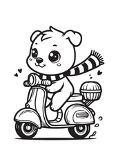 Cute bear ride scooter coloring page design education 
