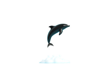 Fototapeta premium A dolphin leaps gracefully above a cloud, showcasing its agility and playful nature.