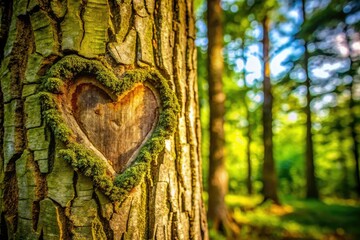 A heart whispers love in this tree's textured bark. Romantic nature photography, a candid symbol.