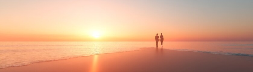 Romantic sunset walk on the beach coastal location nature scene tranquil environment distant view connection and love