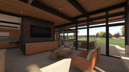 Modern Golf Clubhouse Lounge Design: Panoramic Views and Luxurious Comfort