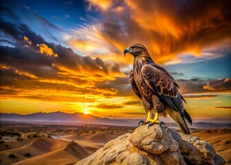 Fototapeta premium Majestic Desert Eagle at Dusk: Low Light Photography, Wild Birds, Avian Wildlife, Desert Landscape