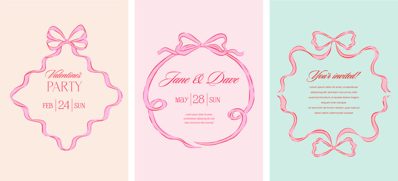 Vintage style cards, frames for greeting cards, wedding, Valentines day cards and birthday party invitations. Hand drawn elegant coquette style. Retro illustrations and design for social media, prints - Powered by Adobe