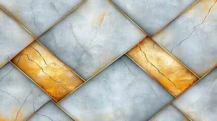 A sophisticated and sleek geometric pattern in shades of gray and gold, creating a luxurious backdrop for an elegant design cover or modern composition.