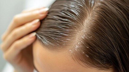 Naklejka premium Oily Hair Close-up: Detailed Look at Hair Issues