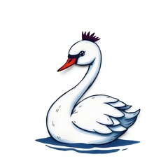 Fototapeta premium Elegant Crowned Swan - Whimsical Watercolor Illustration, Queen Swam, Princess, King, Birthday decoration, clipart 