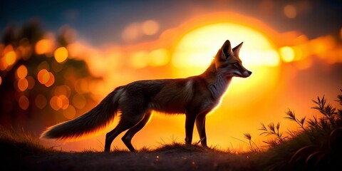 Majestic Fox Silhouettes: Night Wildlife Photography, Dark Forest, Animal Silhouette, Fox Silhouette, Red Fox, Shadow Photography