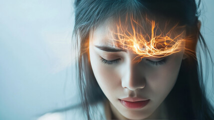 Fototapeta premium Woman feeling vertigo with swirling lights