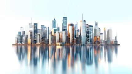 Fototapeta premium Modern City Skyline Reflection: A Stunning Panorama of Urban Architecture
