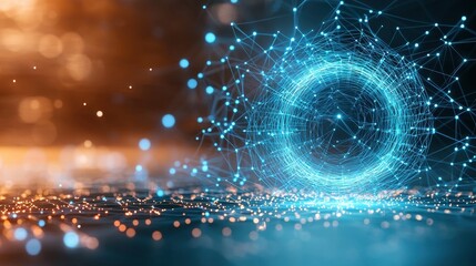 Obraz premium An abstract animation featuring multiple small blue electronic circles rotating on a dark background, creating a visually captivating and technologically inspired display of neon light.