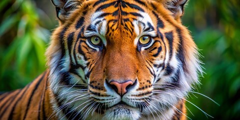 Fototapeta premium Majestic Tiger Face Close Up, Powerful Bengal Tiger Portrait, Wild Cat Photography, Orange Stripes, Wildlife Image