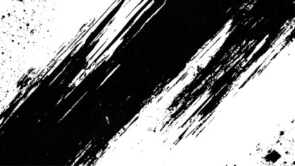 Black and white grunge vector background with ink splashes, scratches and noise elements for design. Grunge black and white texture of black brush strokes on white paper or background.  
