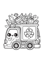 Coloring page cute garbage truck