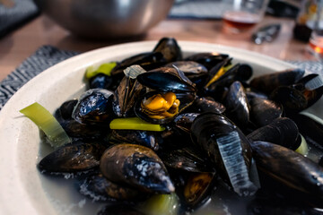 Bouchot mussels from Brittany, empty shells, shellfish rich in omega 3, healthy meal
