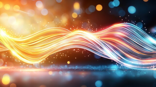 A vibrant and dynamic neon abstract background featuring a mesmerizing blend of glowing lines and blurred bokeh lights, creating a visually stunning and energetic composition.