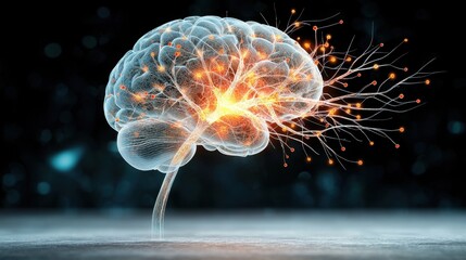 Fototapeta premium The 3D rendering showcases a complex, intricate network of neurons and synapses, resembling a digital representation of the human brain's organic background.