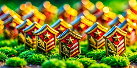 Fototapeta premium Marine Corps Rank Insignia Tilt-Shift Photography: Miniature World of Military Ranks