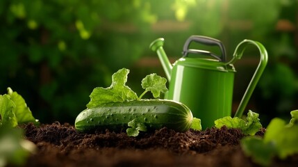 Fresh Cucumber in a Garden. Generative AI