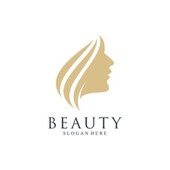 Beauty woman face logo design with creative concept. Vector illustration