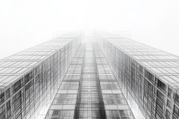 Fototapeta premium Modern Black Line Architecture Against Foggy Background